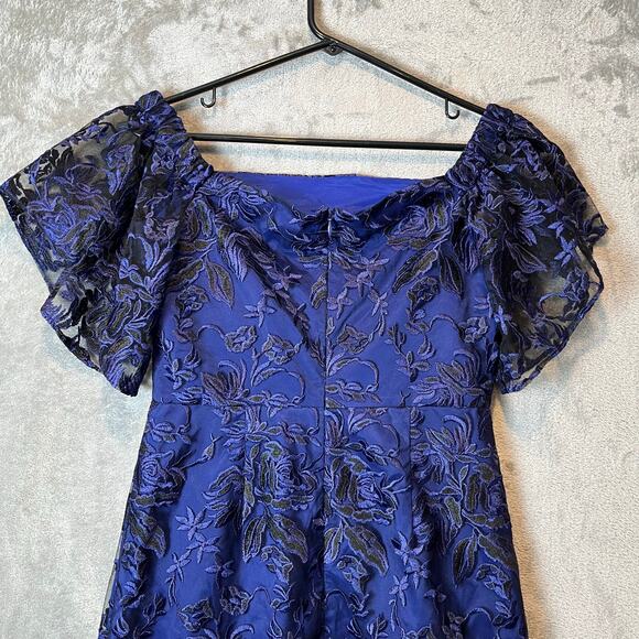 Trina Turk Off The Shoulder Black Navy Lace Floral Dress Wedding Formal Sz 2 New - Picture 6 of 7